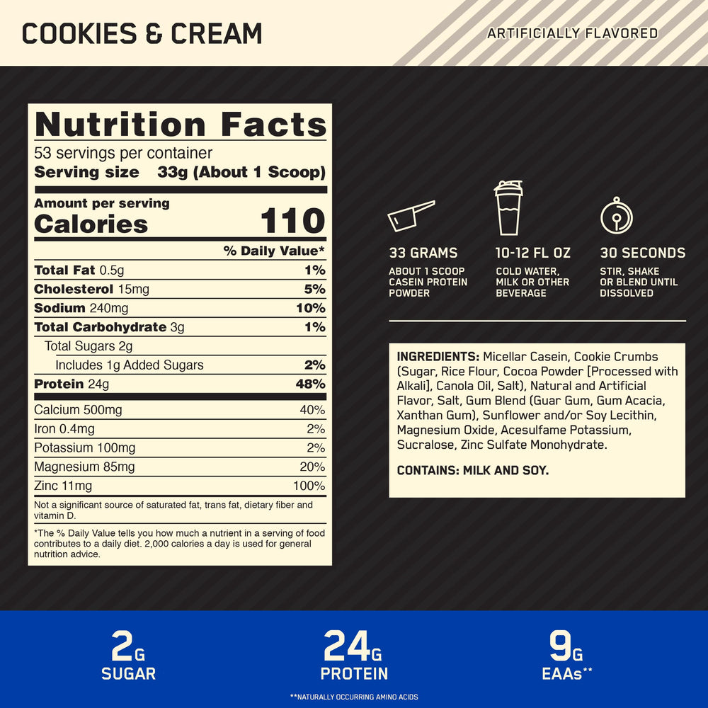 Optimum Nutrition Gold Standard micellar casein shaker cup shows quick, smooth mixing.