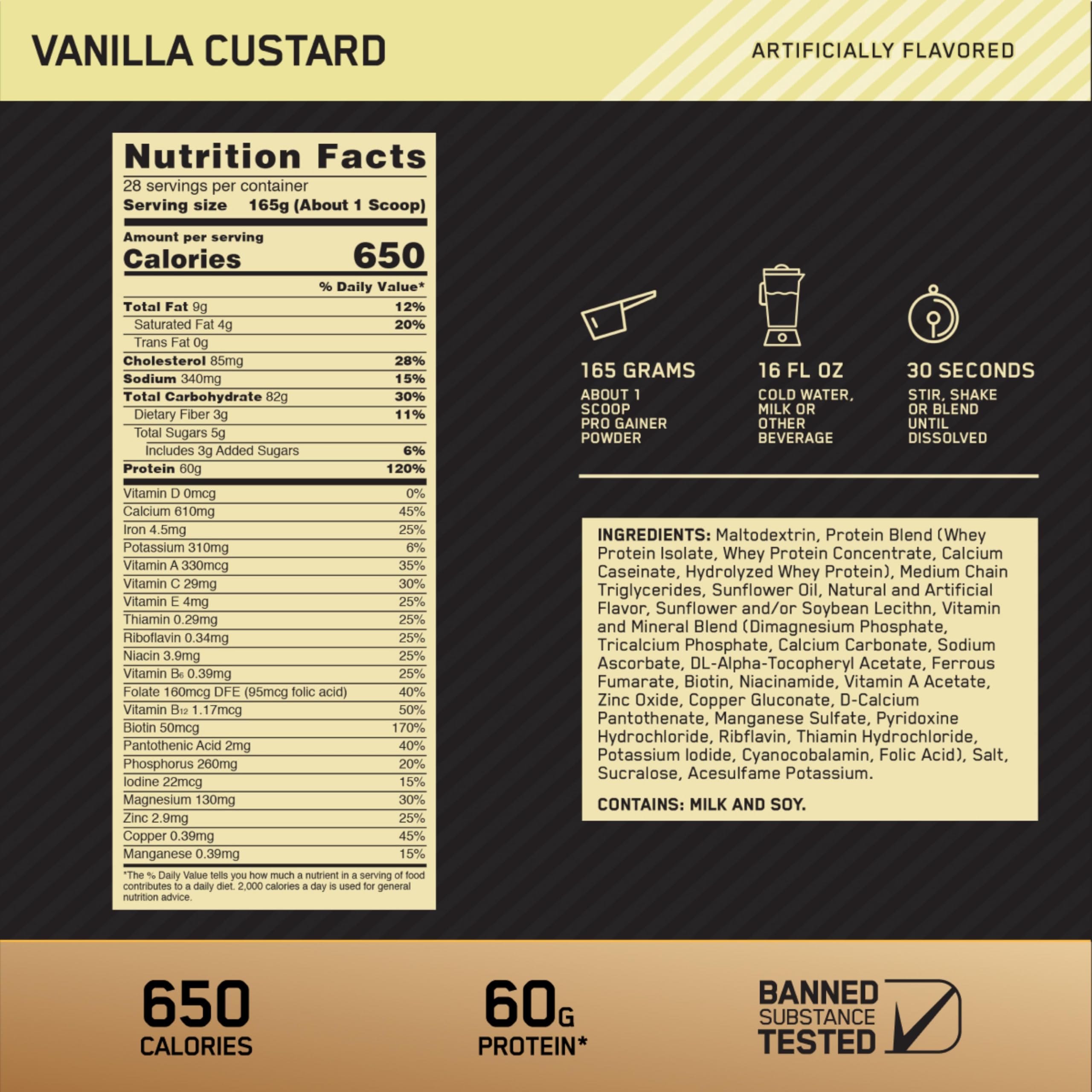 Creamy Vanilla shake shown after training using Gold Standard Pro Gainer.