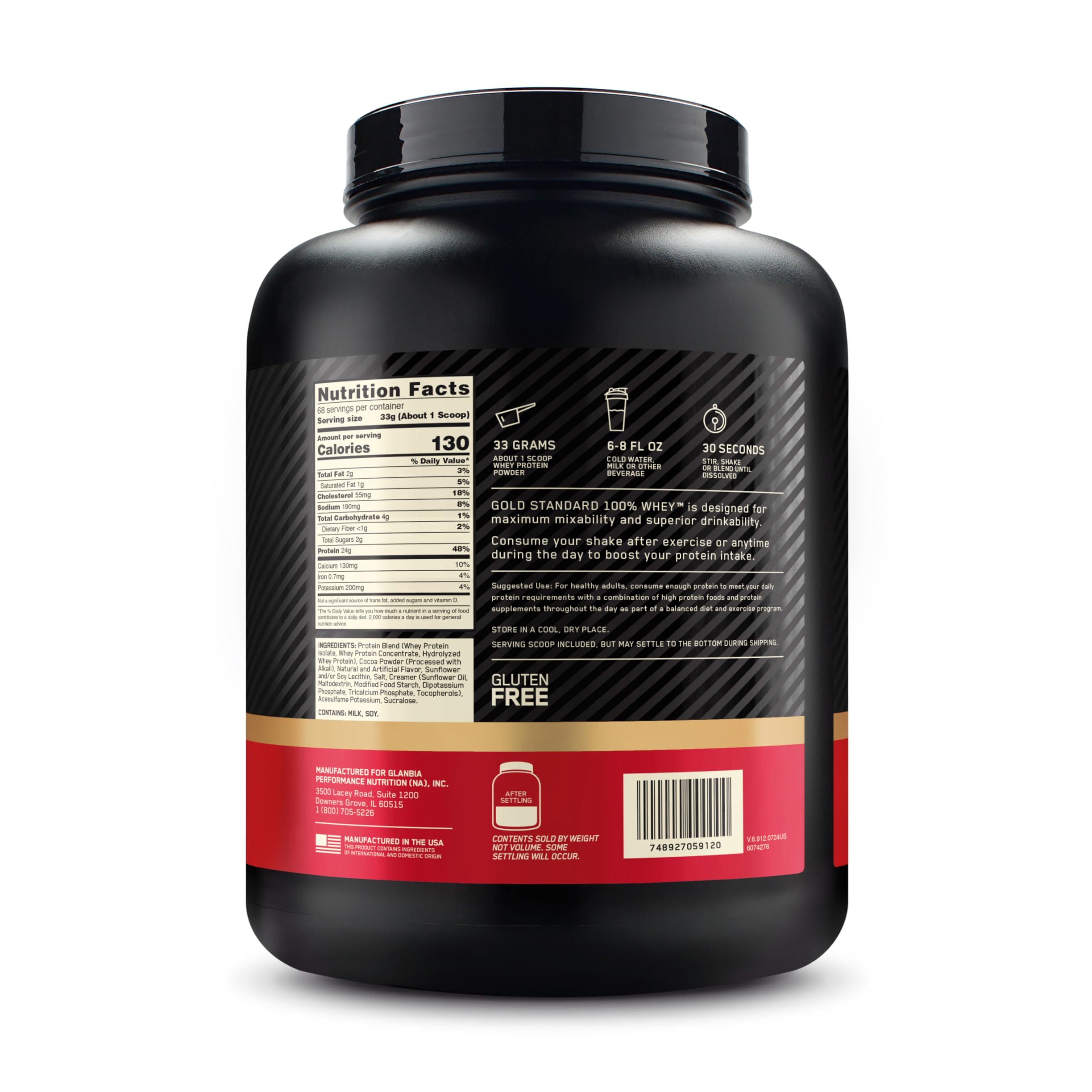 Athlete taking a post-workout shake with Gold Standard whey.