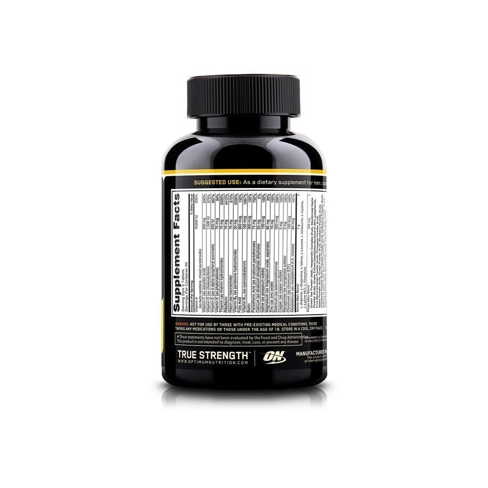 Opti-Men amino blend free-form acids detail supporting protein building blocks.