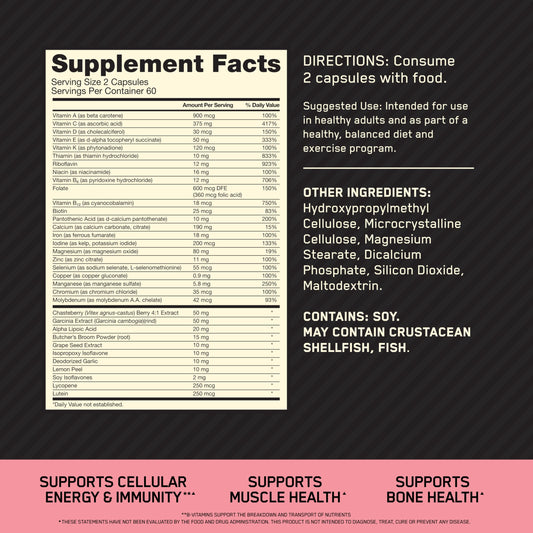 Close-up of Opti-Women label showing vitamins C, D and iron.