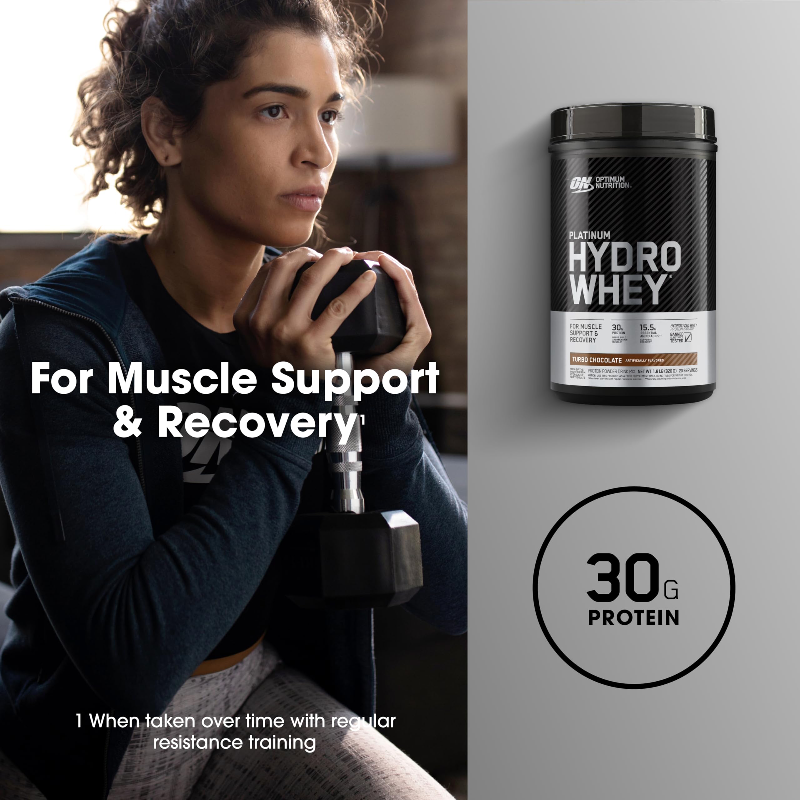 Optimum Nutrition Platinum Hydrowhey Turbo Chocolate nutrition facts panel for quick reference.