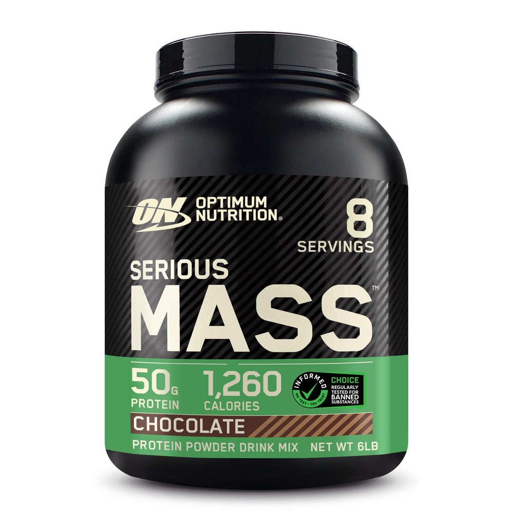 Optimum Nutrition Serious Mass calorie-rich shake offering 1,200+ calories per two scoops for weight gain.