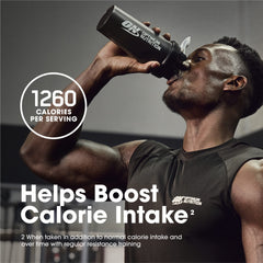 Optimum Nutrition Serious Mass chocolate shake poured into a glass after a workout