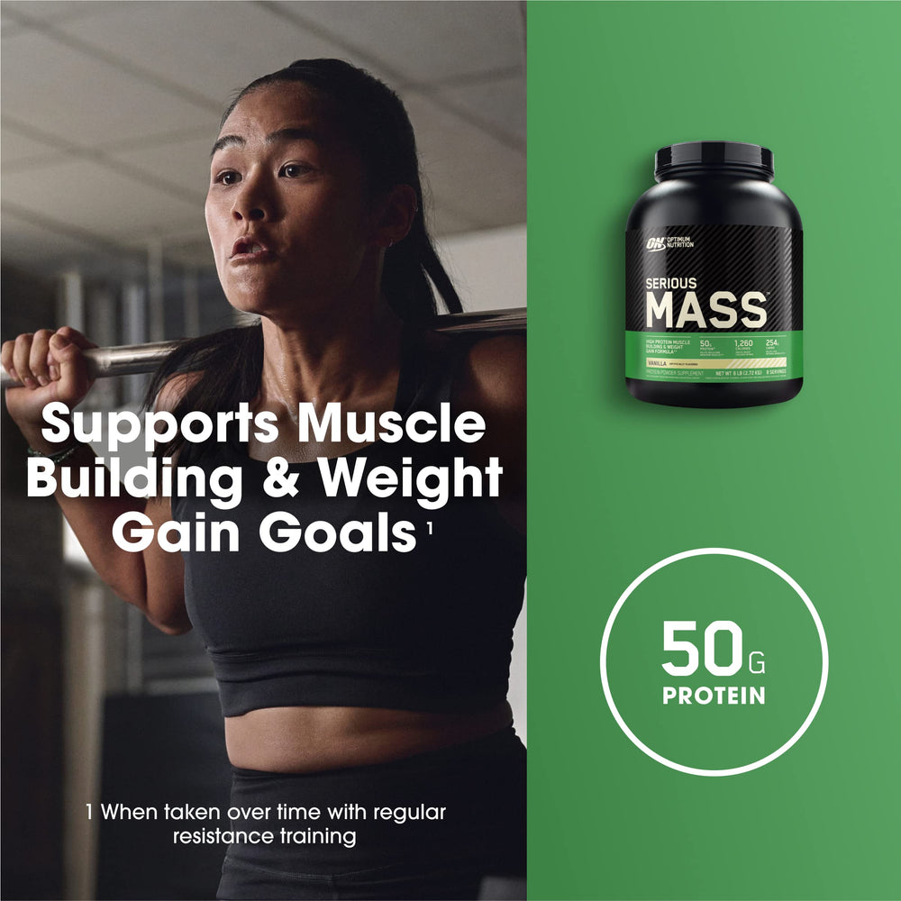 Optimum Nutrition Serious Mass shake blended with fresh fruit option for taste and calories