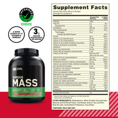 Optimum Nutrition Serious Mass ingredients highlighting vitamins and minerals.