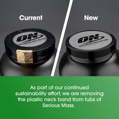 Optimum Nutrition Serious Mass packaging variation image focusing on strawberry flavor label