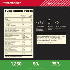 Optimum Nutrition Serious Mass powder being scooped, illustrating easy mixing for shakes