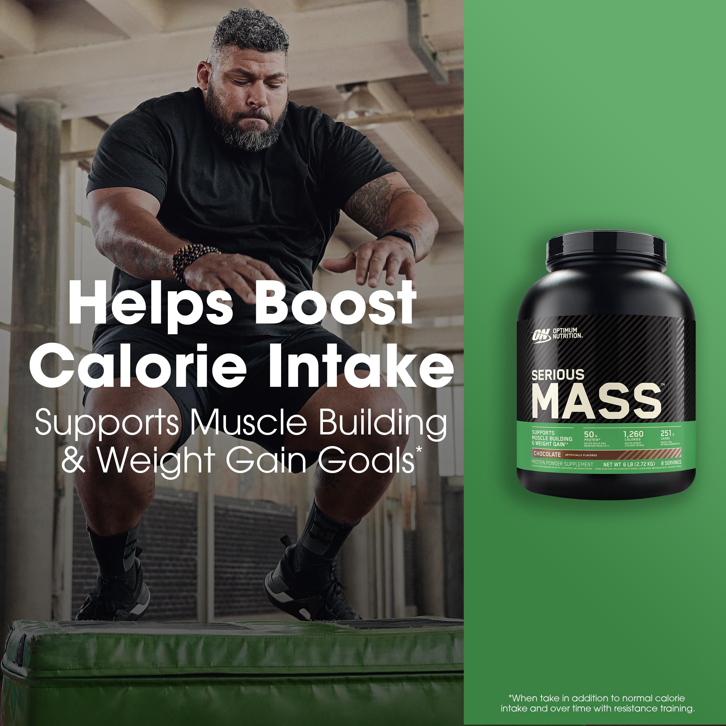 Optimum Nutrition Serious Mass with 50g protein per two scoops supports muscle recovery and growth.