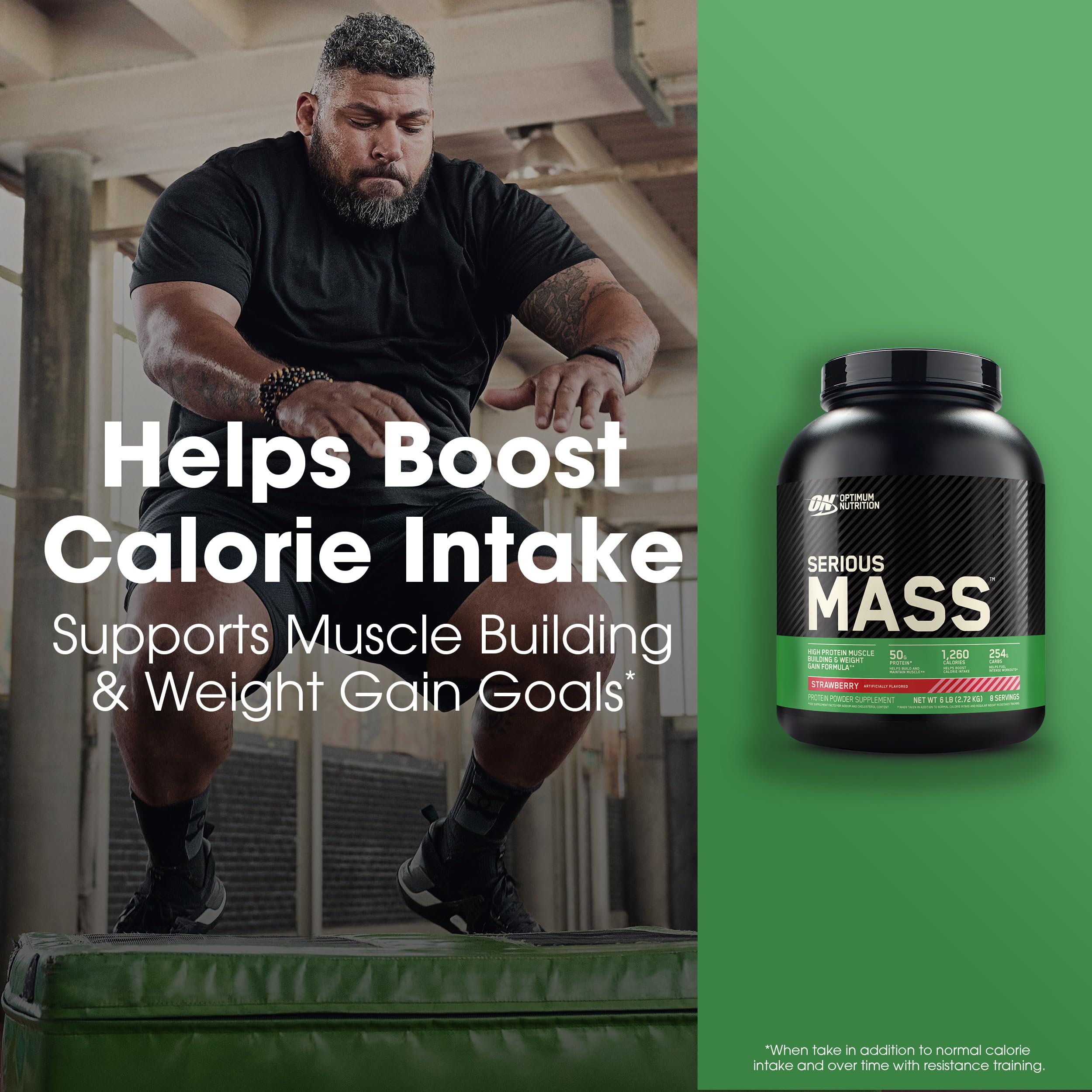 Optimum Nutrition Serious Mass scoop ready for a two-scoop serving.