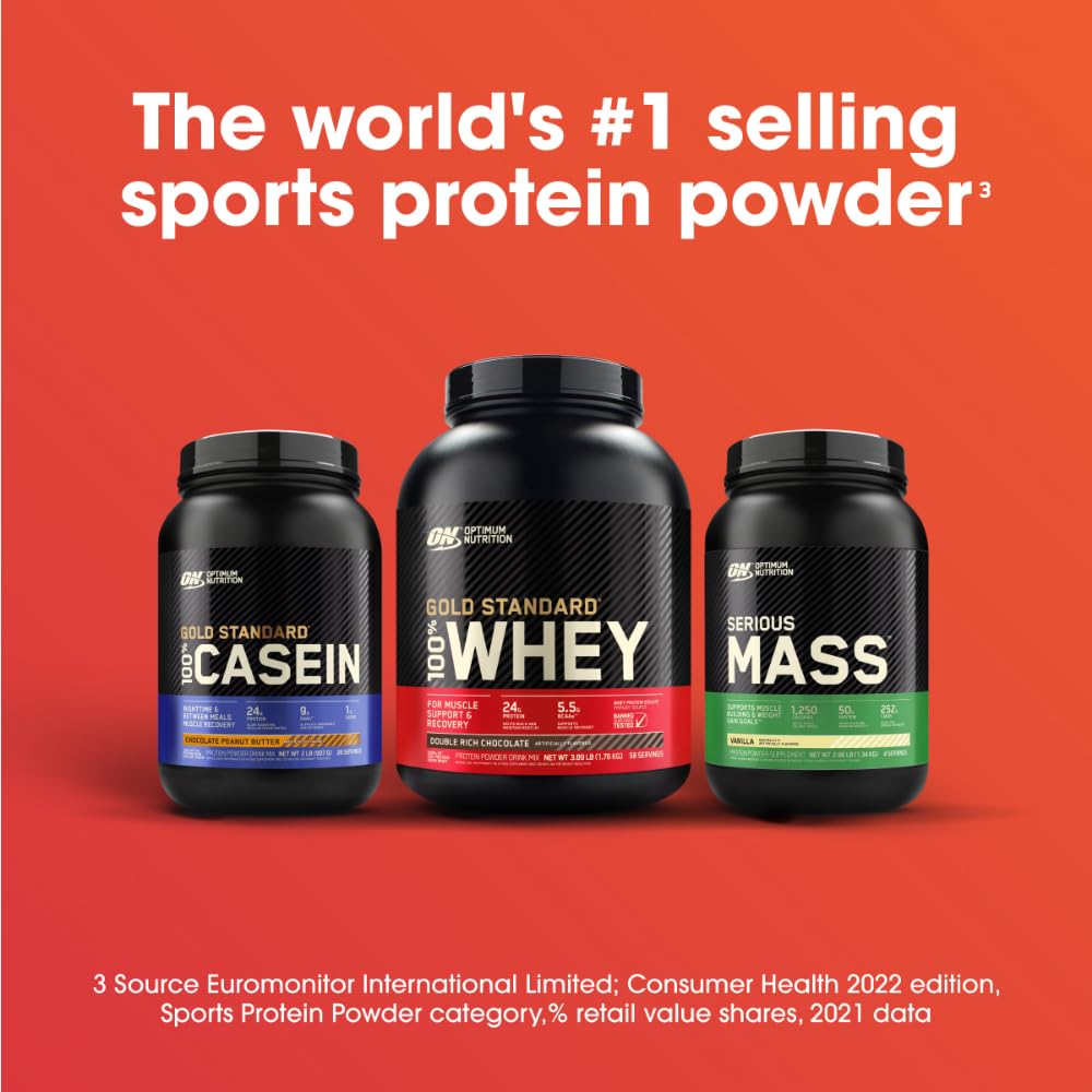 Optimum Nutrition Serious Mass vanilla shaker bottle ready for on-the-go blends.