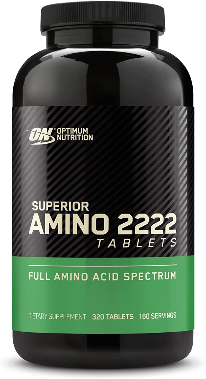Optimum Nutrition Superior Amino 2222 tablets in bottle showing complete amino acids