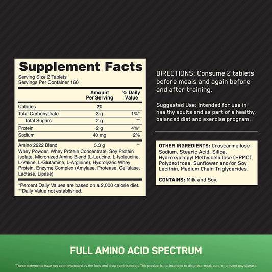 Close-up of Optimum Nutrition Superior Amino 2222 tablets for daily amino support
