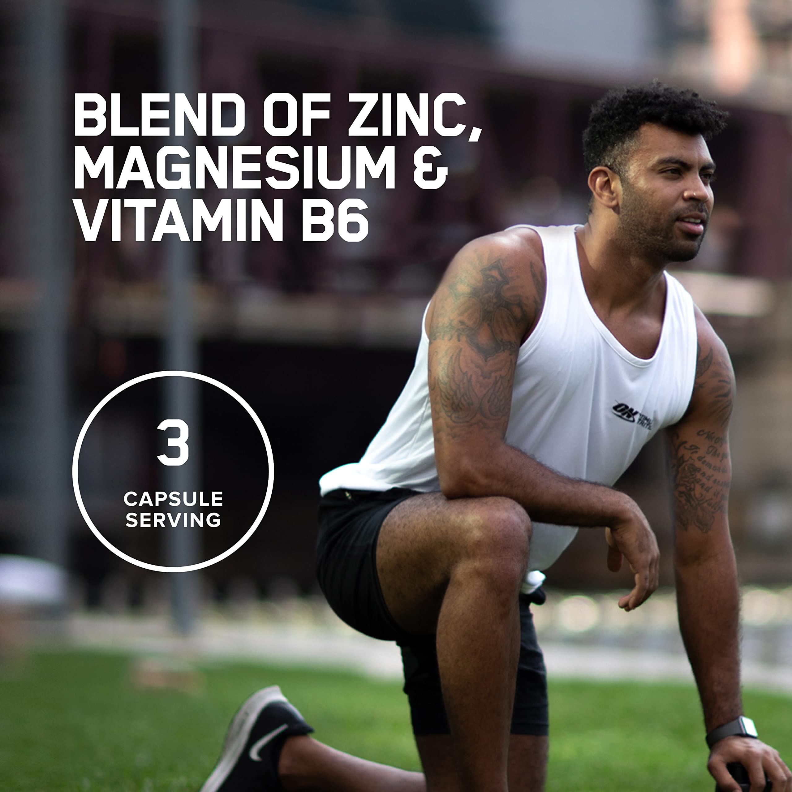 Optimum Nutrition Zinc Magnesium Aspartate label highlights zinc, magnesium, and vitamin B6.