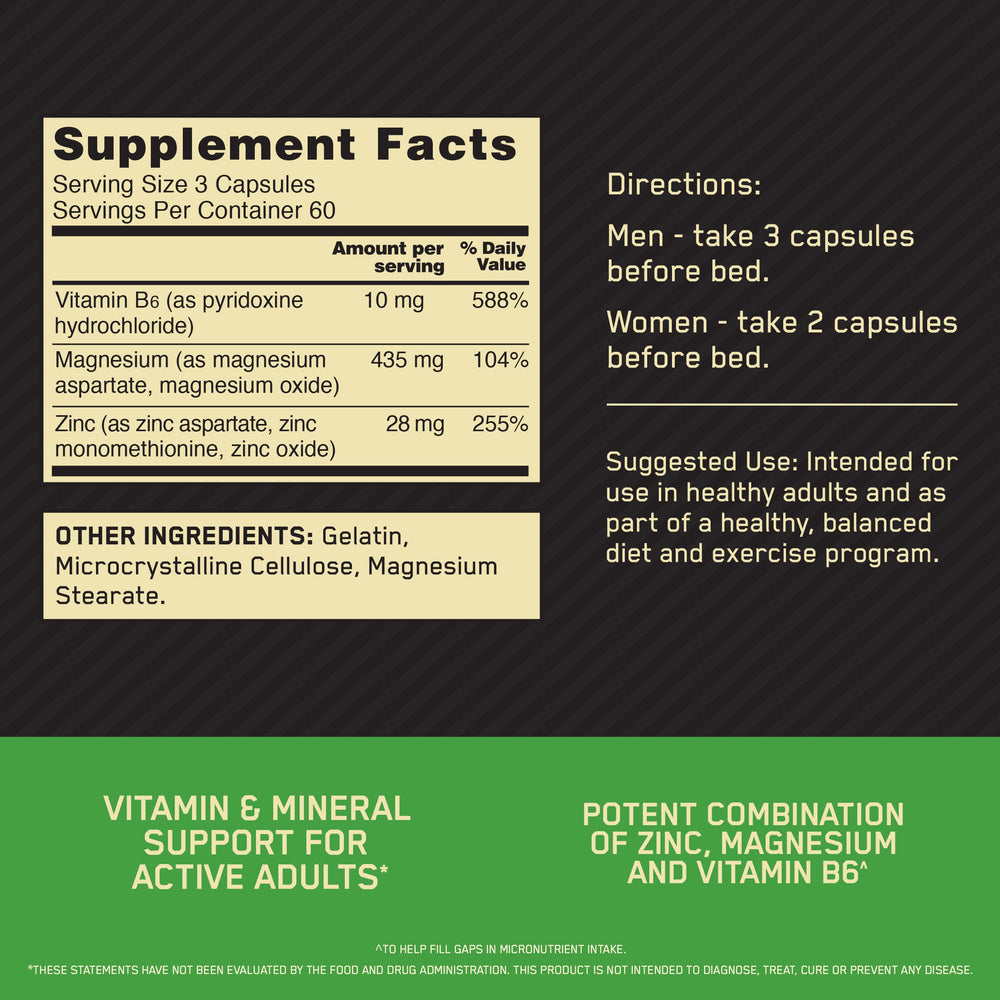 Close-up of Optimum Nutrition Zinc Magnesium Aspartate tablets signaling active-lifestyle support.