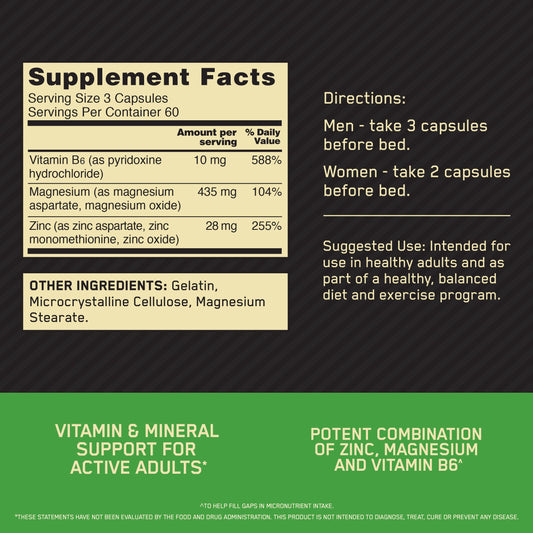 Close-up of Optimum Nutrition Zinc Magnesium Aspartate tablets signaling active-lifestyle support.