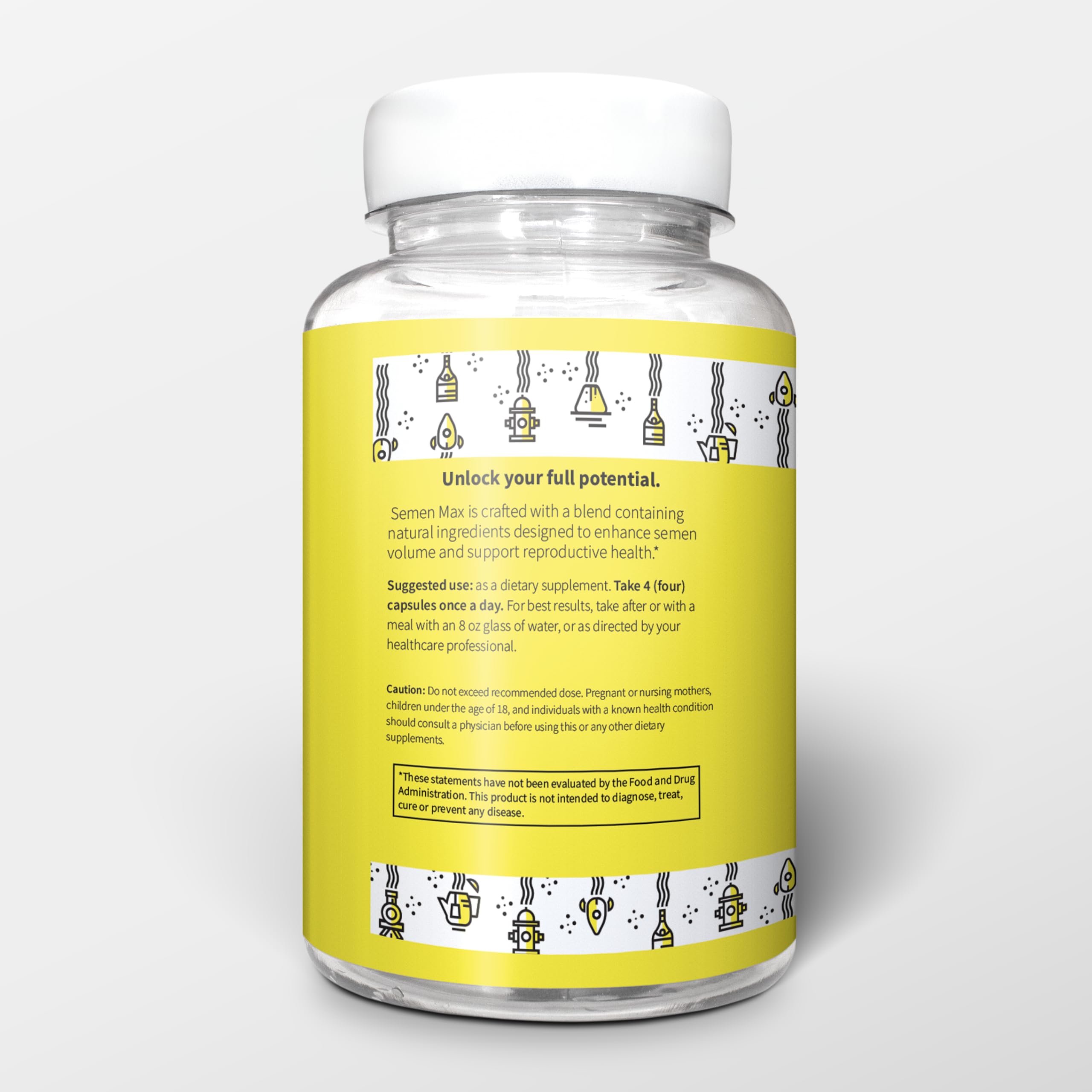 Close-up of Semen Max label highlighting premium vegan formula for safe daily use.