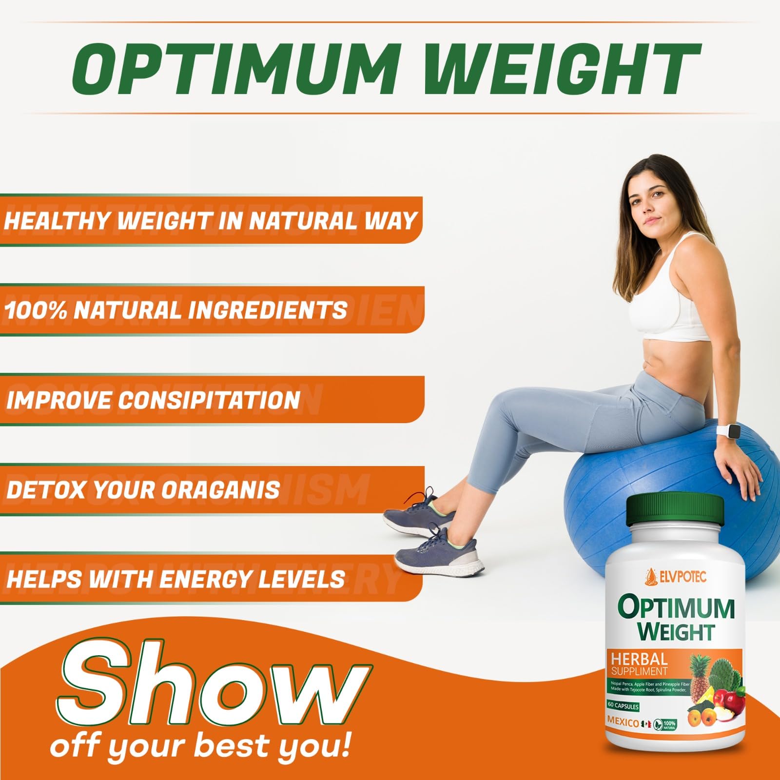 OPTIMUM WEIGHT 60 Days Cleanse capsules close-up highlights natural herbal blend