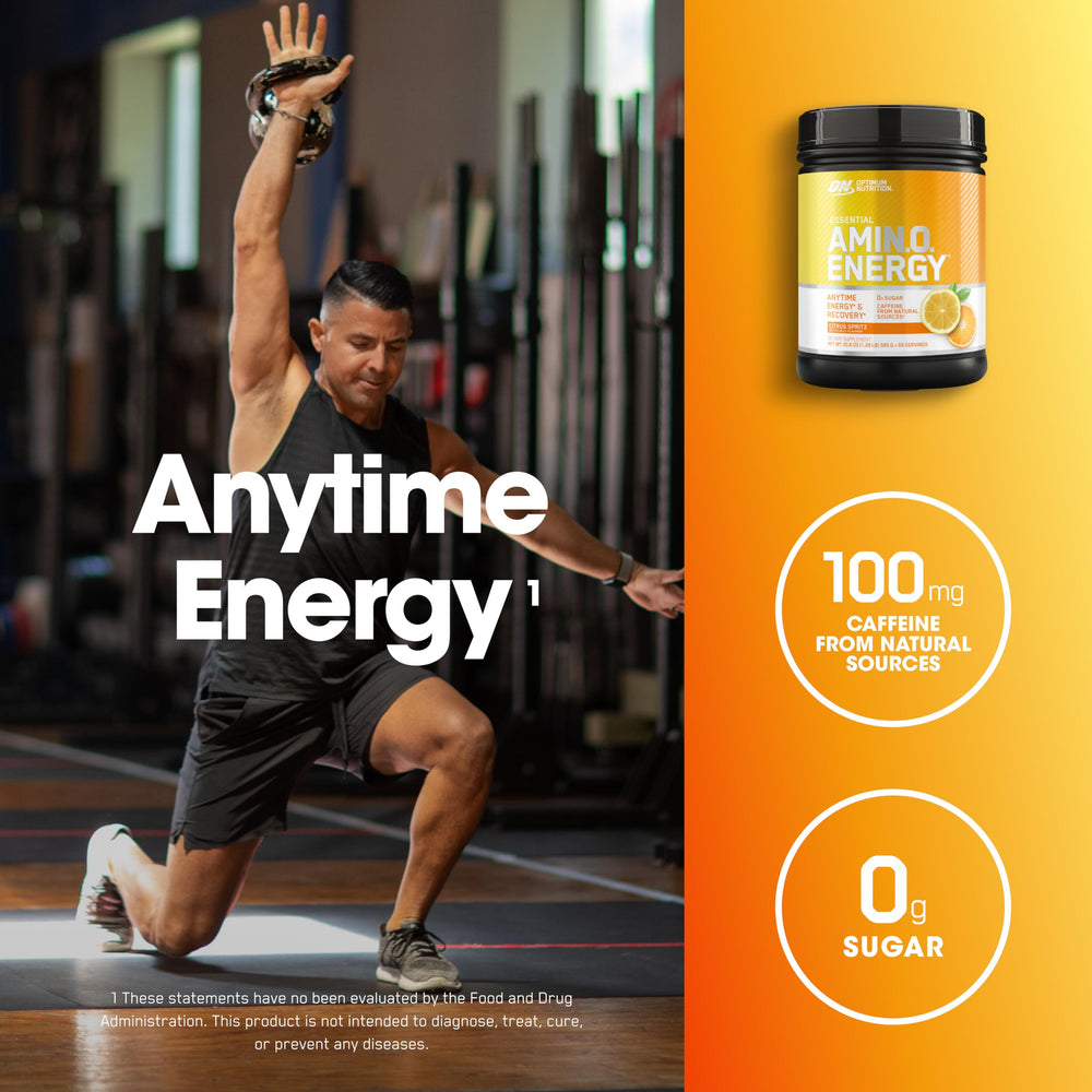 Optimum Nutrition Amino Energy Citrus Spritz being poured into a glass for energy
