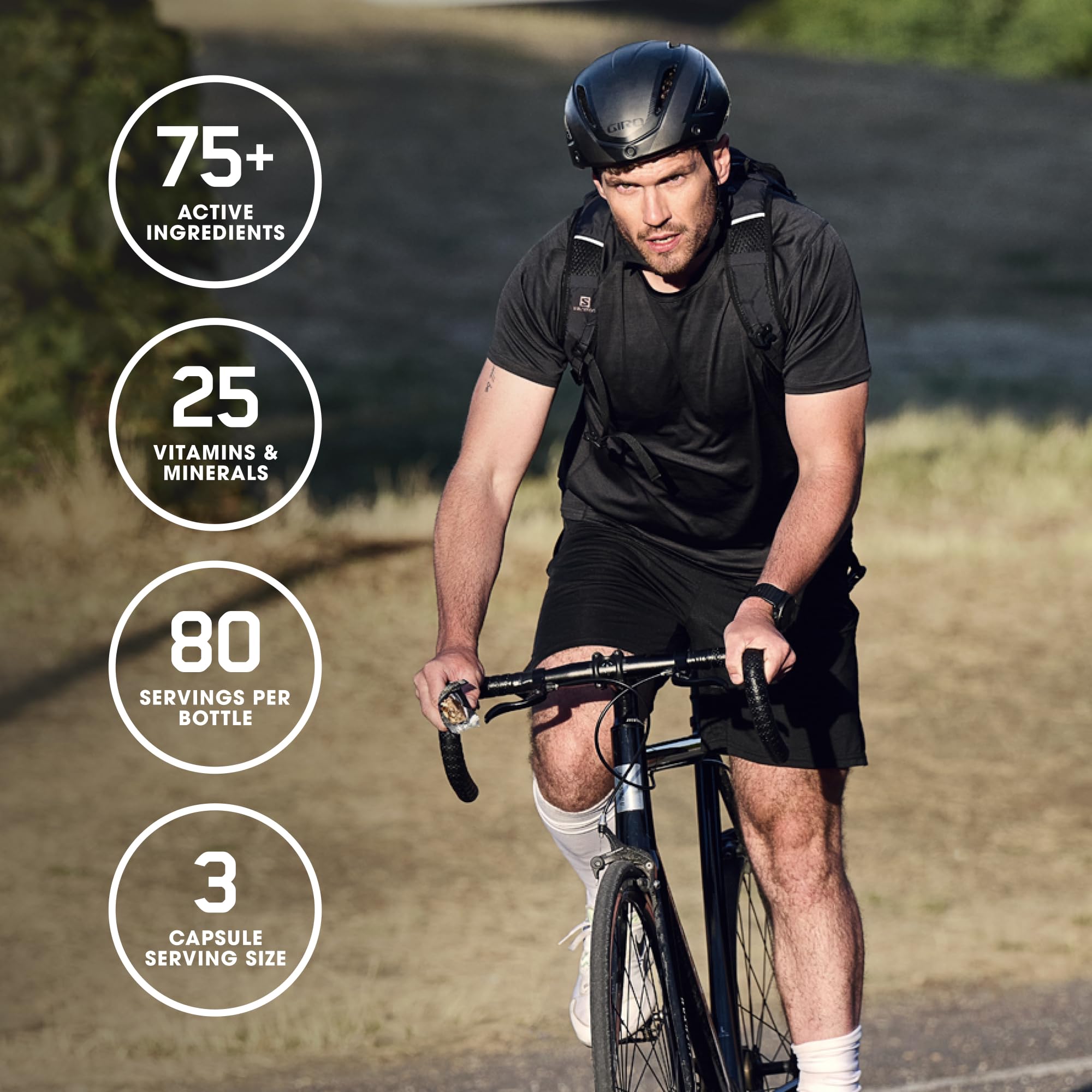 Optimum Nutrition Opti-Men serving suggestion with three tablets at a meal.
