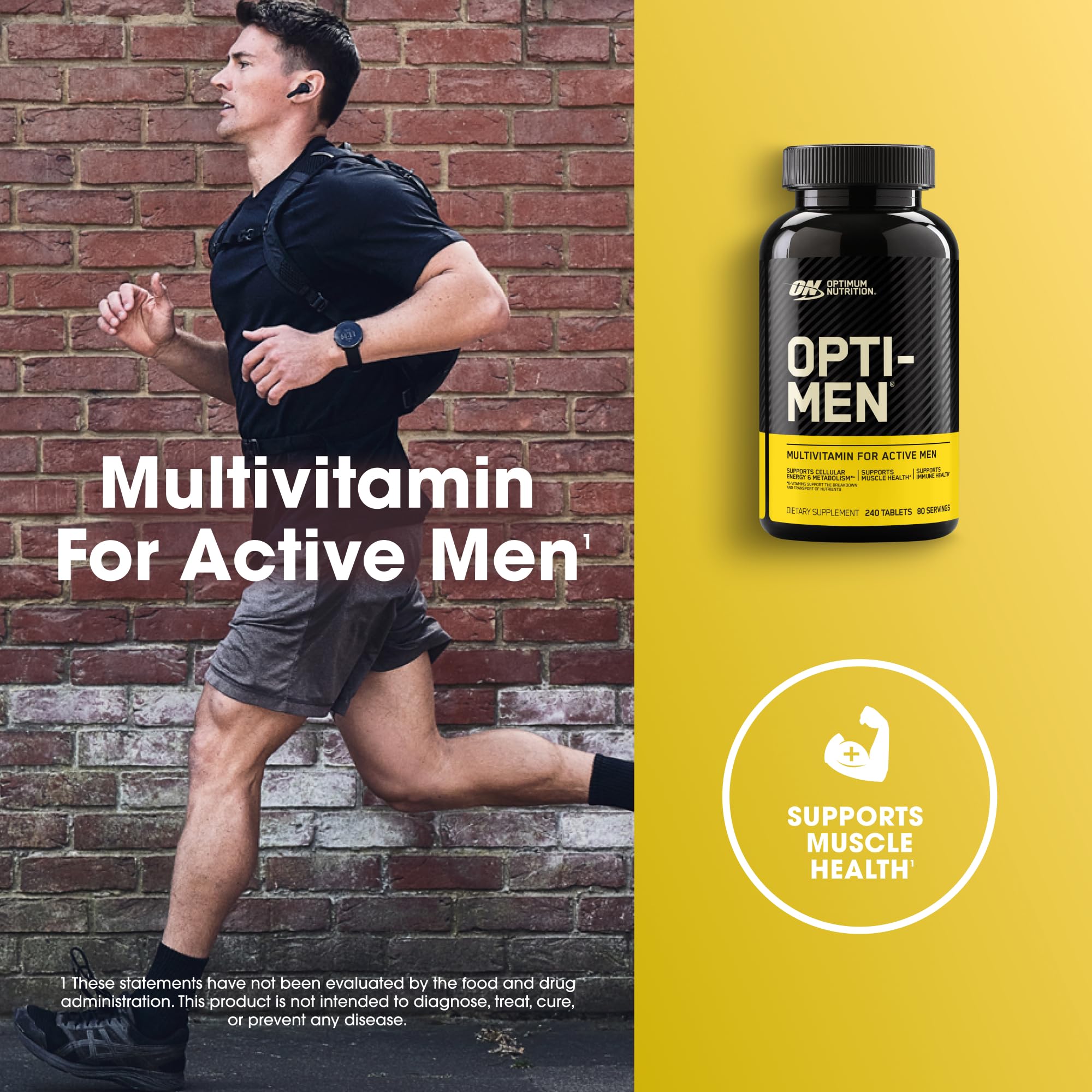 Optimum Nutrition Opti-Men tablets close-up with amino acids and vitamins.