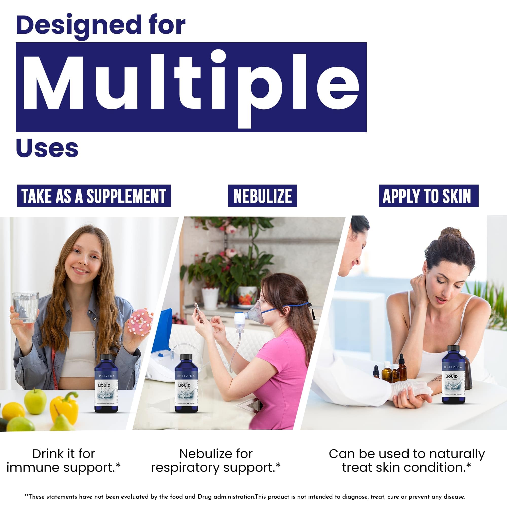 Optivida nebulizer-friendly silver liquid shown for home use