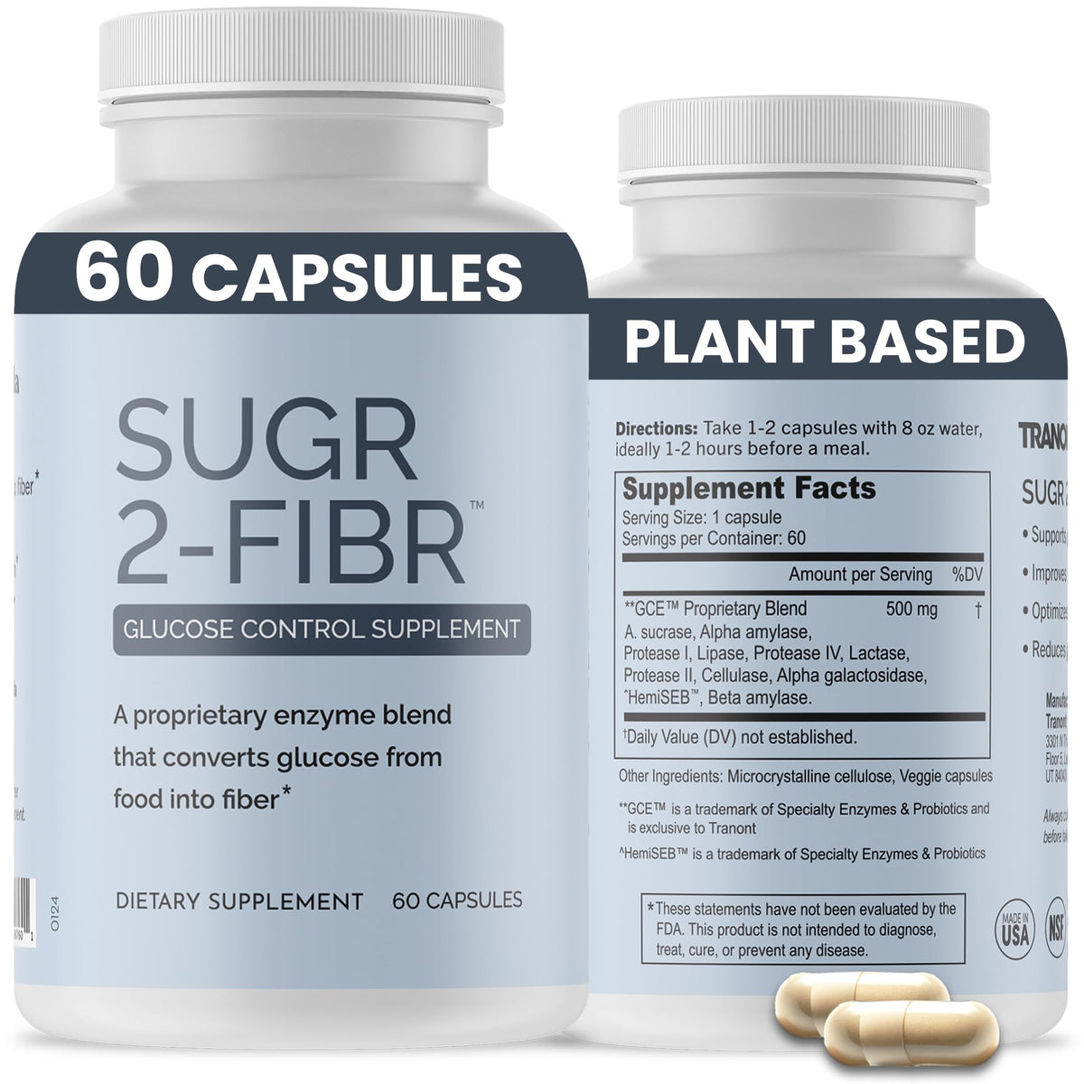 OPTIVIDA Sugr-2-Fibr bottle front with vegan capsules for steady daily energy.