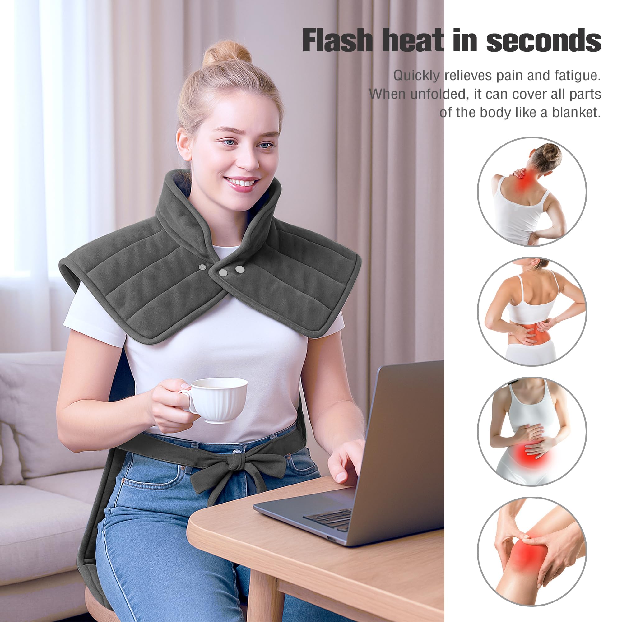 OPUGK heating pad wrapped around back delivering broad warmth