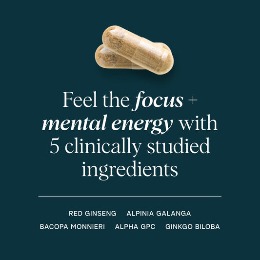 Close-up of Ora Organic brain energy capsules highlighting texture.