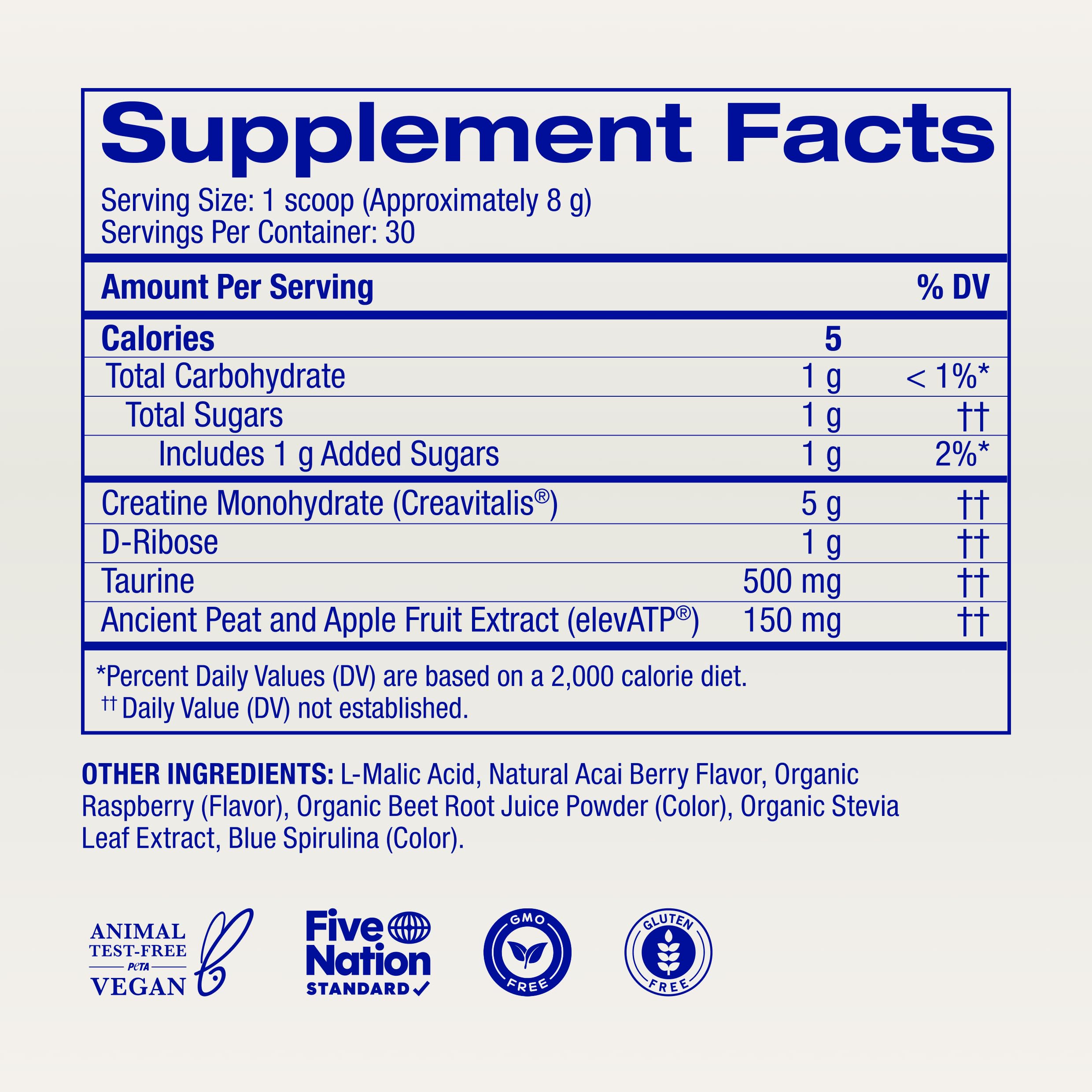 Acai Berry flavor with natural sweeteners in Ora Organic powder.