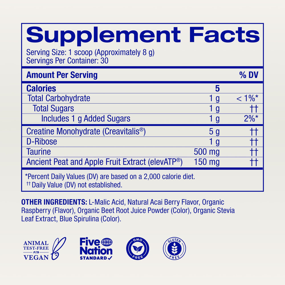 Acai Berry flavor with natural sweeteners in Ora Organic powder.