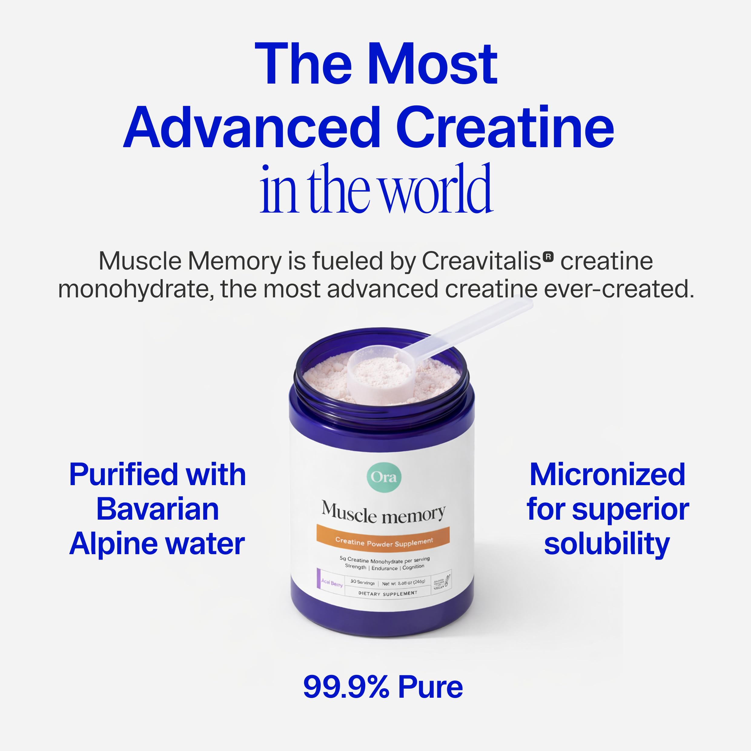 Scoop pouring into glass with Ora Organic creatine monohydrate.