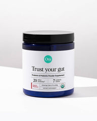 Ora Organic glass bottle packaging keeps vegan synbiotic fresh.