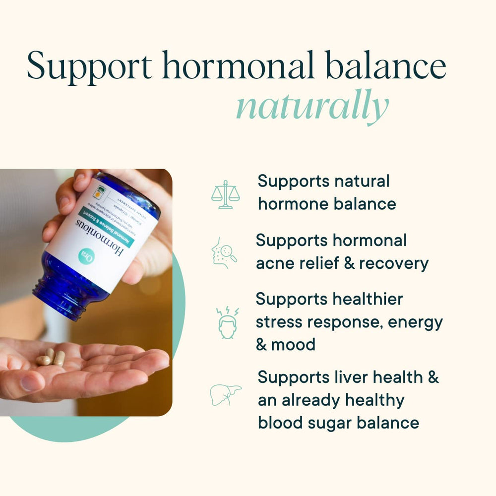 Ora Organic Hormone Balance closeup showing acerola vitamin C on label