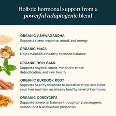 Ora Organic Hormone Balance ingredient blend closeup with maca and ashwagandha