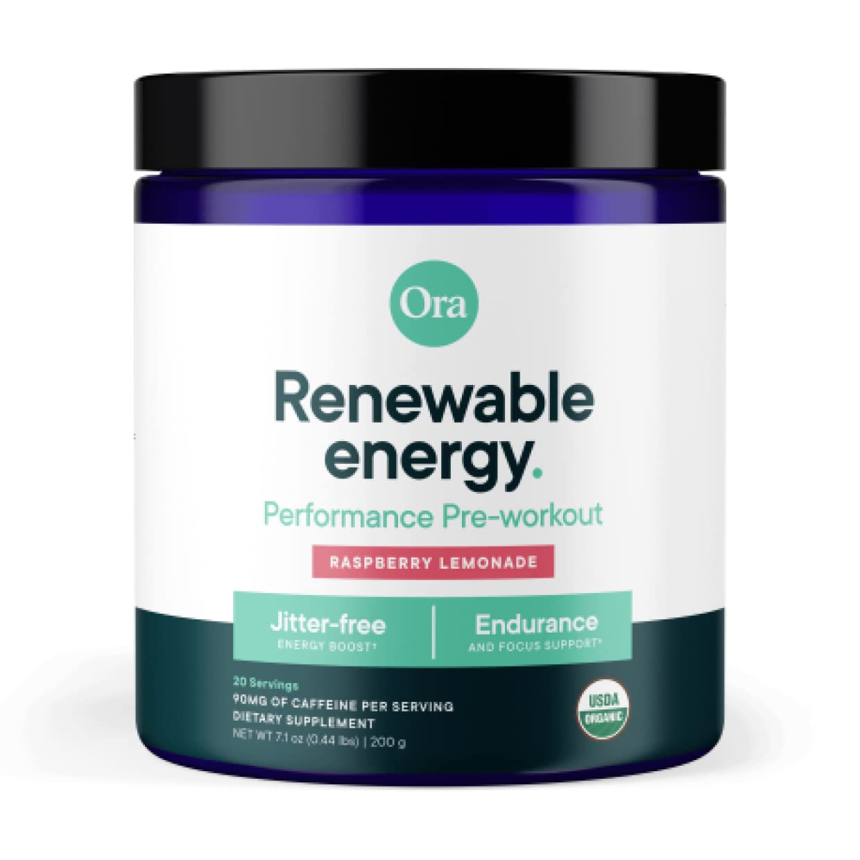 Ora Organic Raspberry Lemonade pre workout tub on a counter, ready for energizing workouts