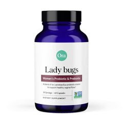 Ora Organic bottle showing 60 vegan capsules, highlighting women's gut and vaginal health support.