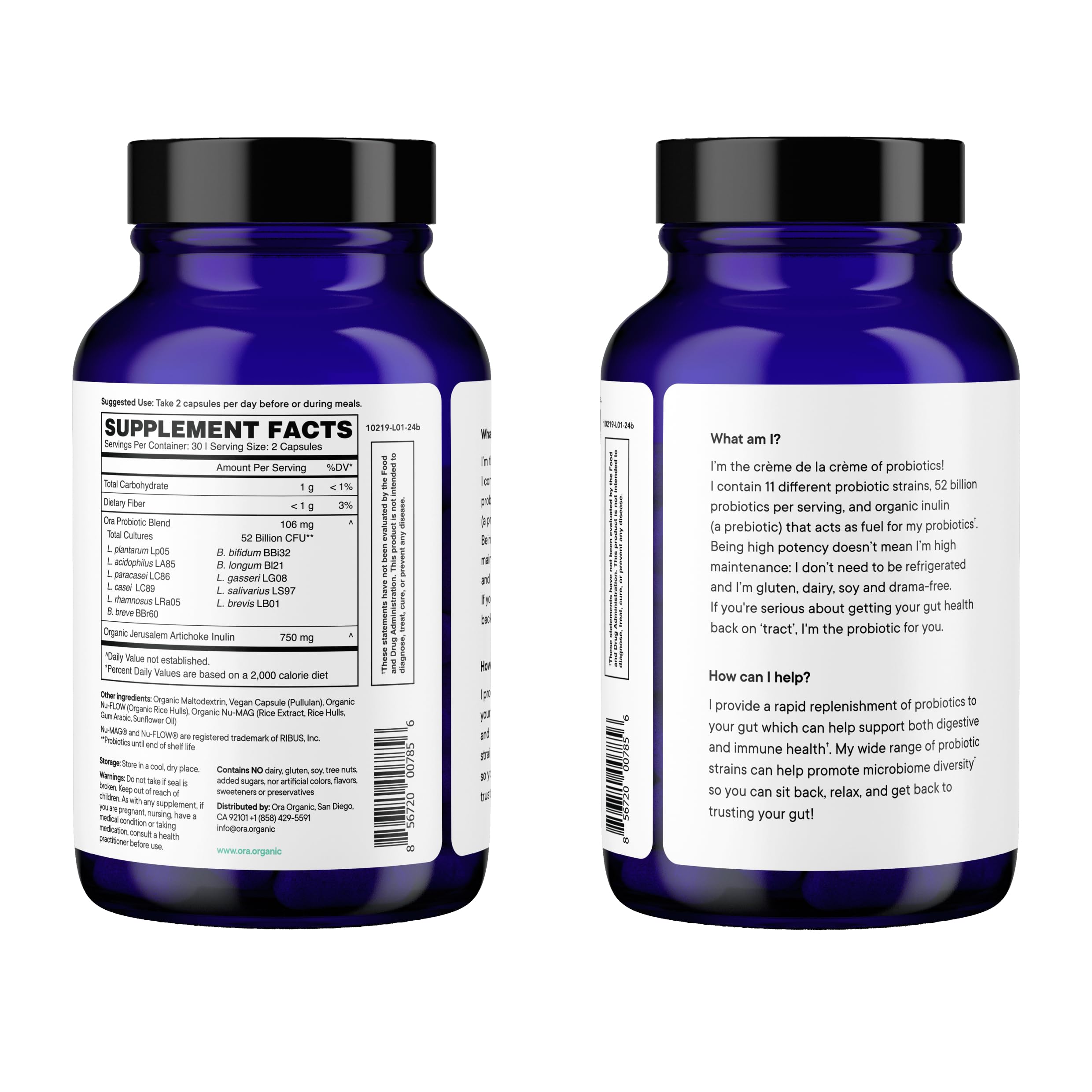 Ora Organic Probiotics digestive health visual communicates gut wellness benefits.