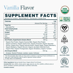 Ora Organic vanilla protein baking-ready powder beside measuring scoop