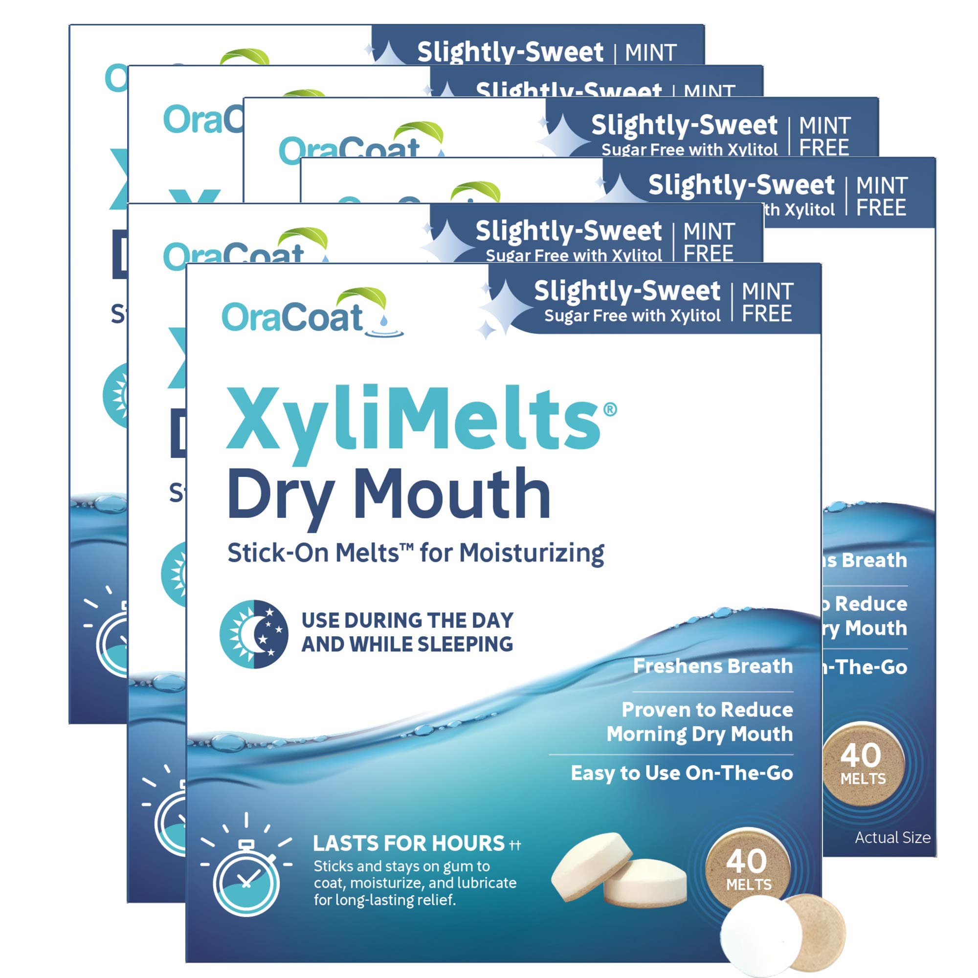Oracoat XyliMelts blister pack image showing convenient travel-ready dry mouth relief