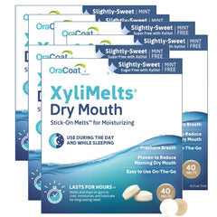Oracoat XyliMelts blister pack image showing convenient travel-ready dry mouth relief