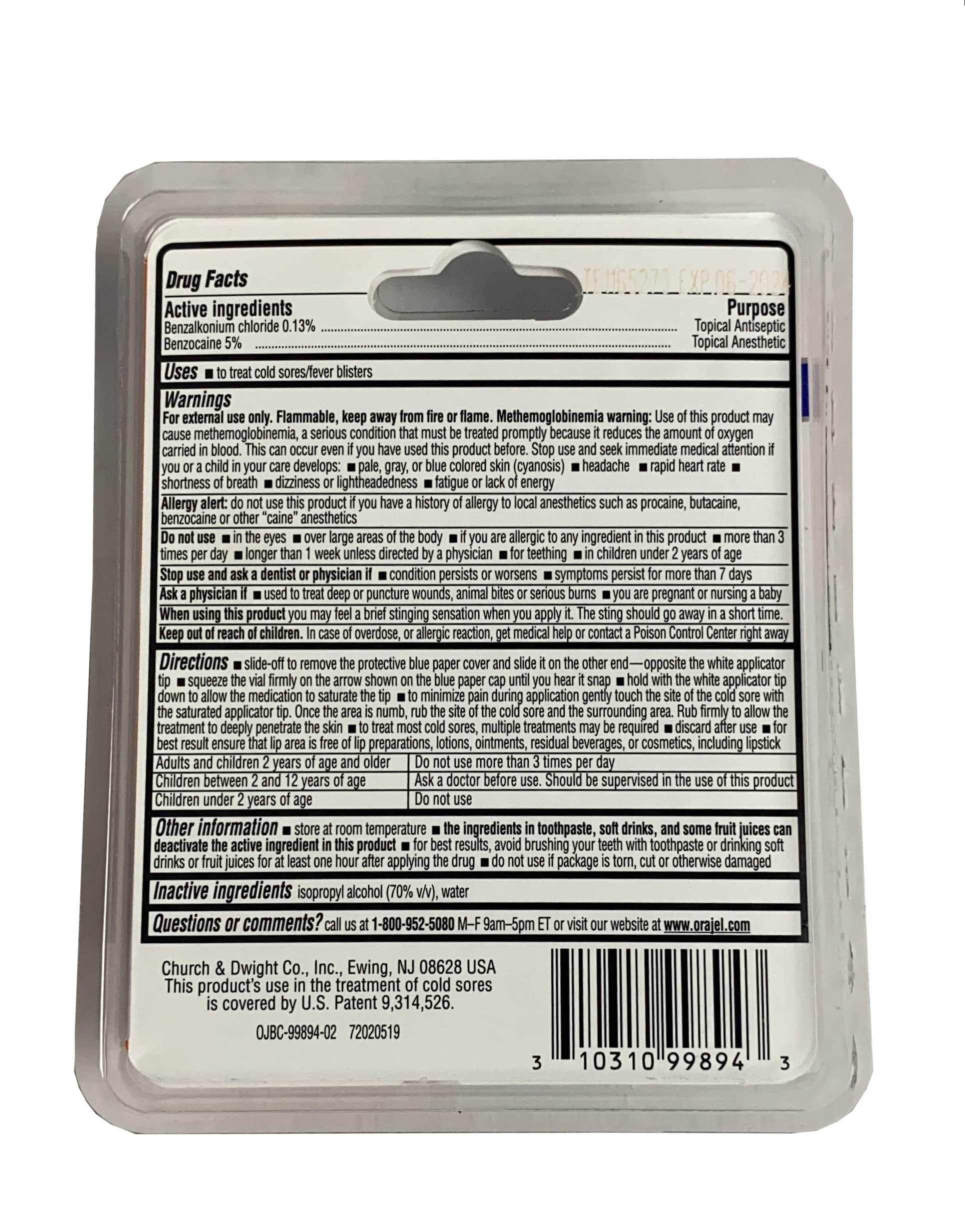 Orajel Touch-Free applicator pack-2 for convenient on-the-go cold sore relief.