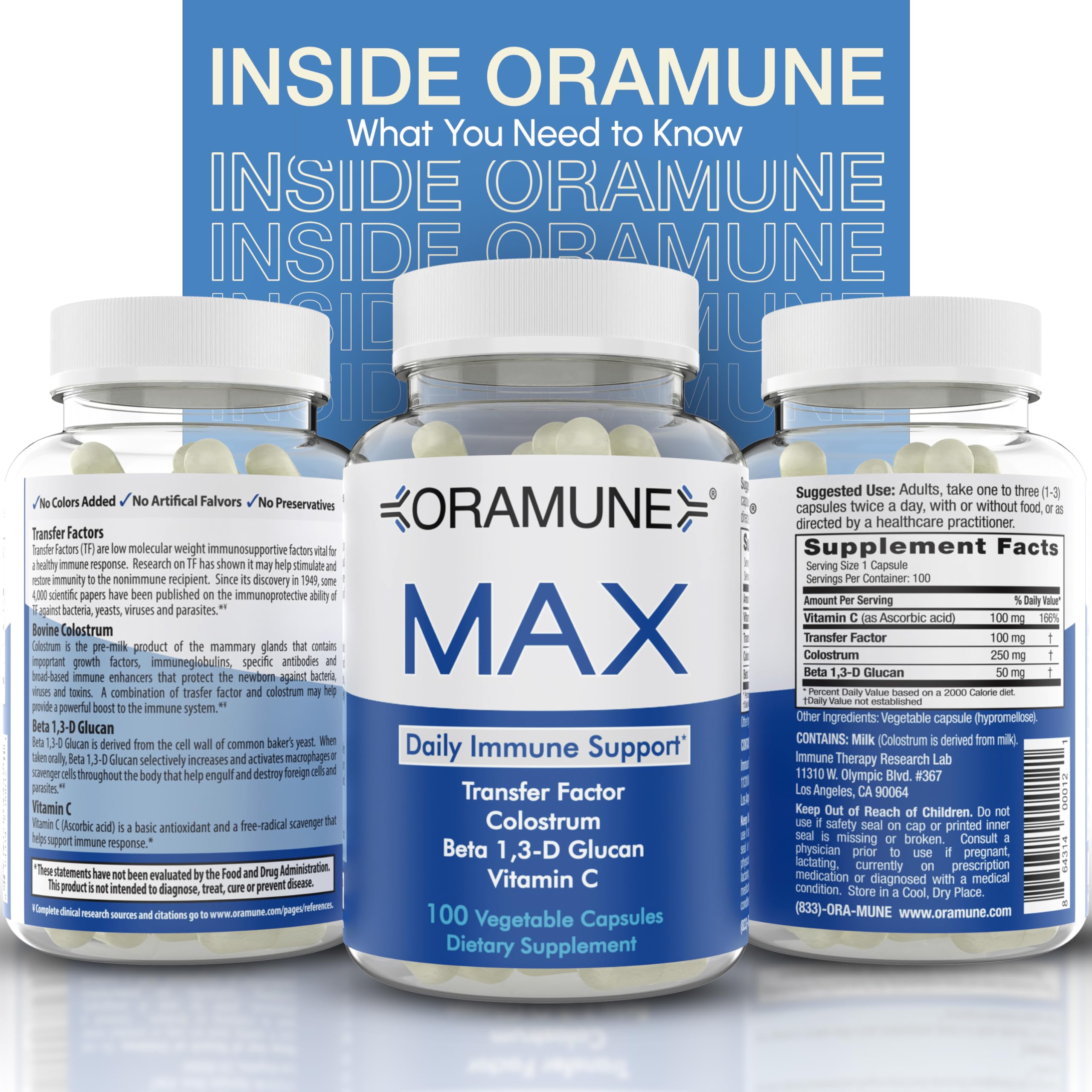 Oramune beta-glucan vitamin C formula contributes to antioxidant potential.