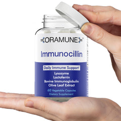 Oramune ImmunoCillin pill close-up emphasizing convenient daily capsules
