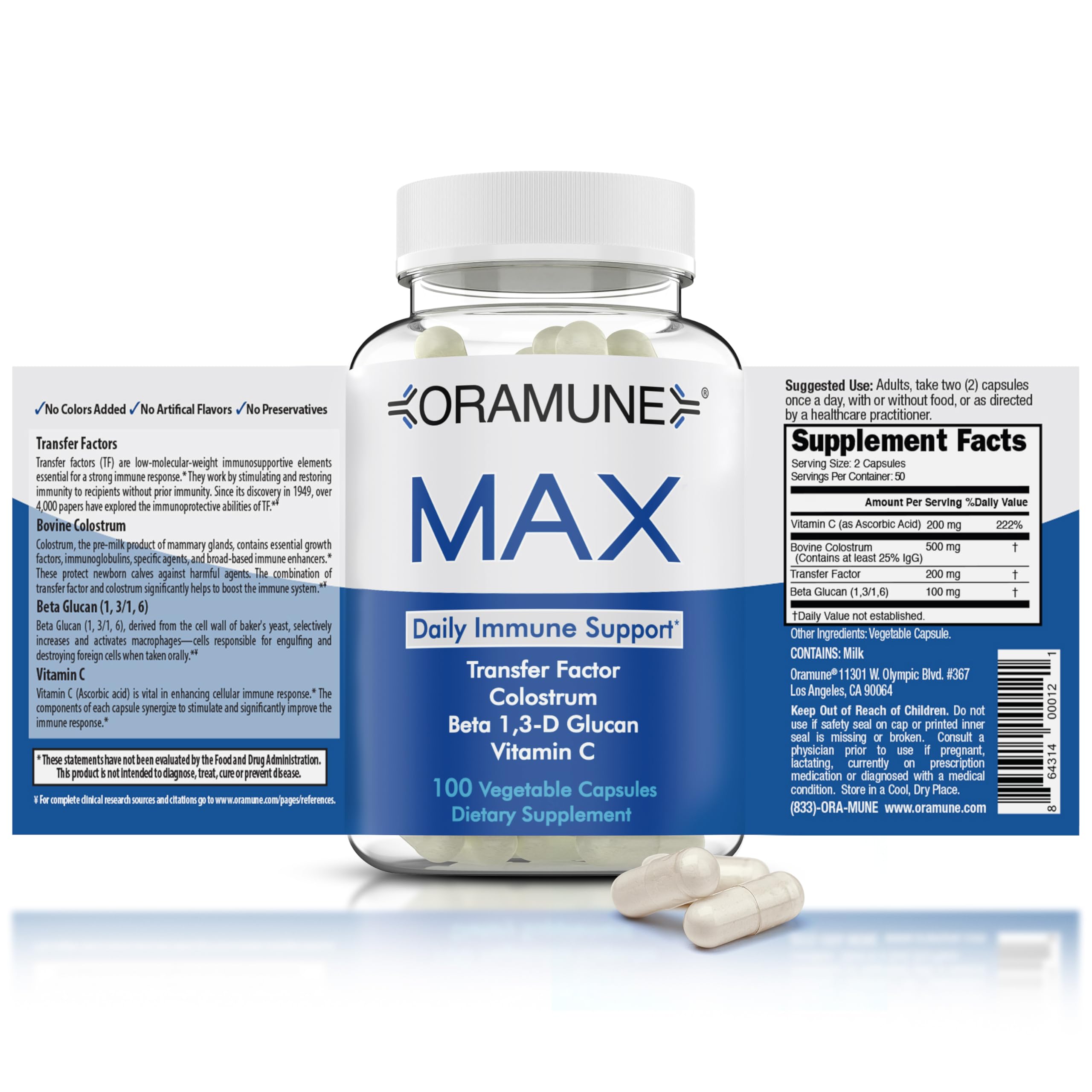 Oramune Max bottle and capsules support daily immune readiness.