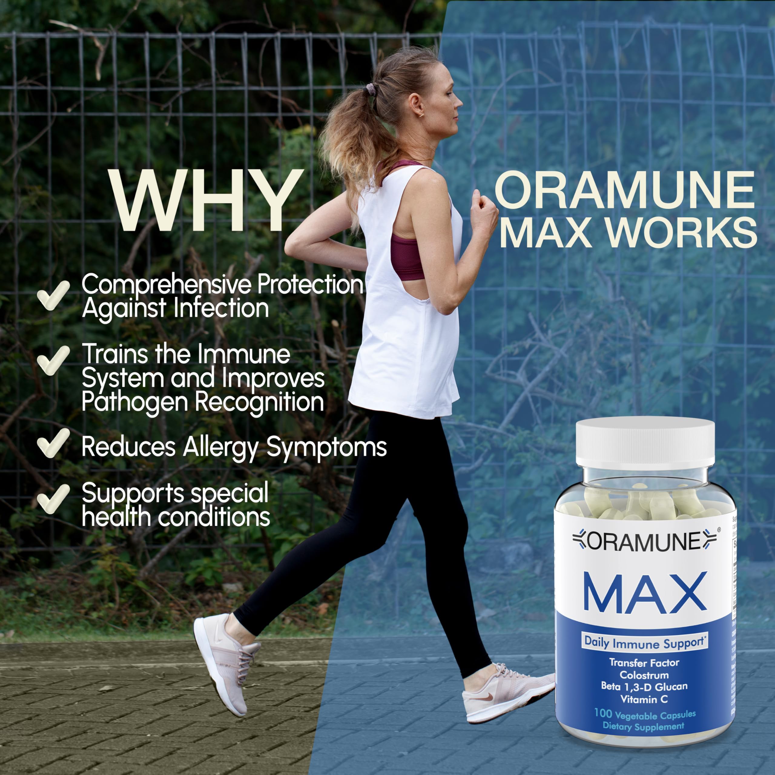 Oramune Max daily-use setup with capsules ready for morning routine.