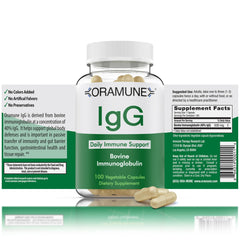 Oramune Support bottle closeup highlighting capsules for immune and gut health