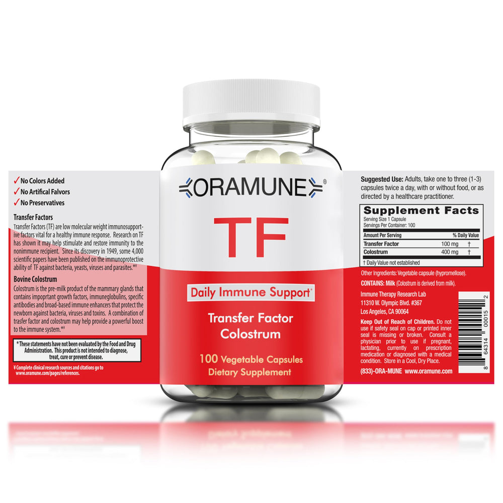 Oramune Transfer Factor bottle cap close-up suggesting simple daily immune support