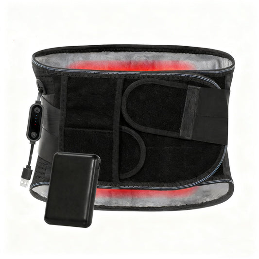 Oramuon heated back brace front-view shows heat and support
