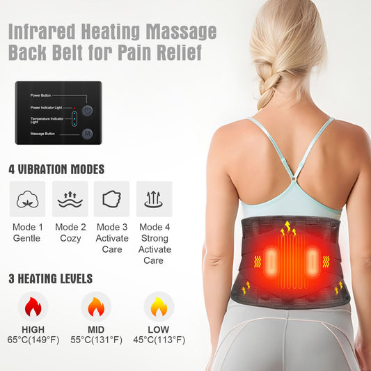 Oramuon heated back brace back view with 360° support concept